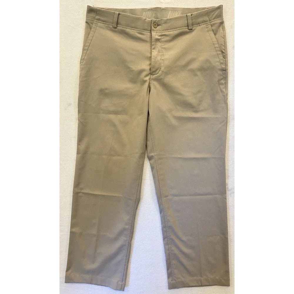 Nike Golf Dri-FIT Men's Performance Pants Khaki Tan Flat Front Size 34x27.5 Golf
